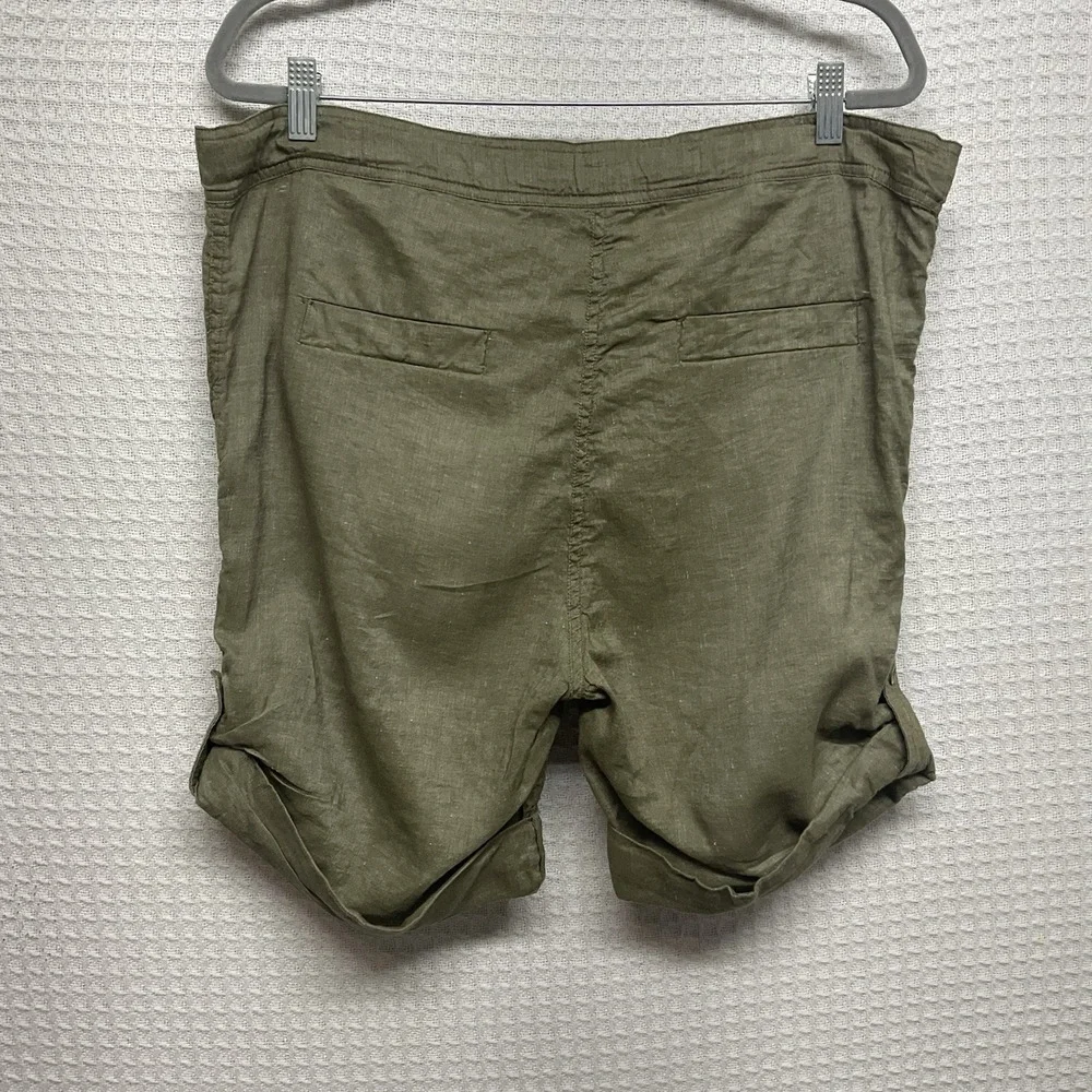 By Malene Birger Olive Linen Cargo High Waisted Tie Belt Button Fly Utility 38